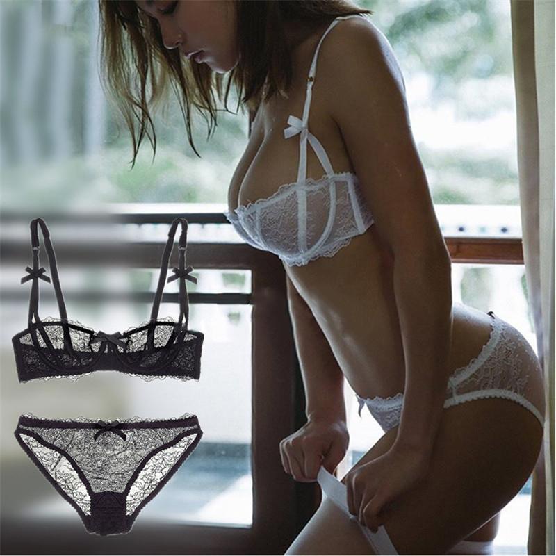 Sexy transparent lace lingerie bra and panty set - Your Goods Central