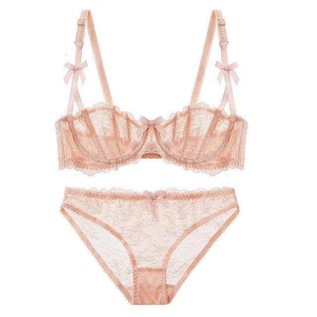 Sexy transparent lace lingerie bra and panty set - Your Goods Central