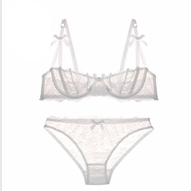 Sexy transparent lace lingerie bra and panty set - Your Goods Central